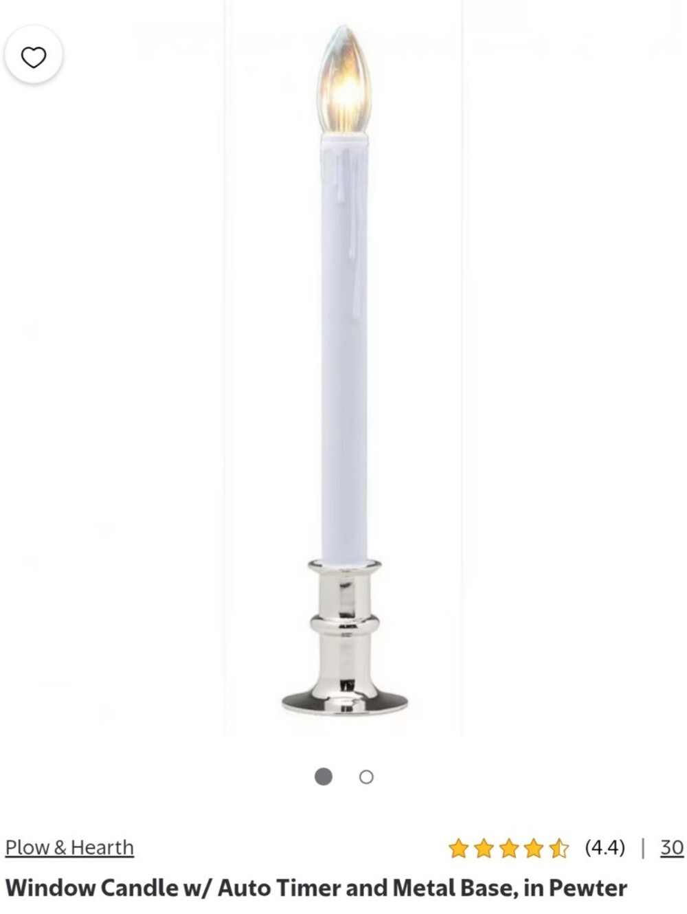 Plow & Hearth Sinlge Battery Powered Window Candle W/ Timer